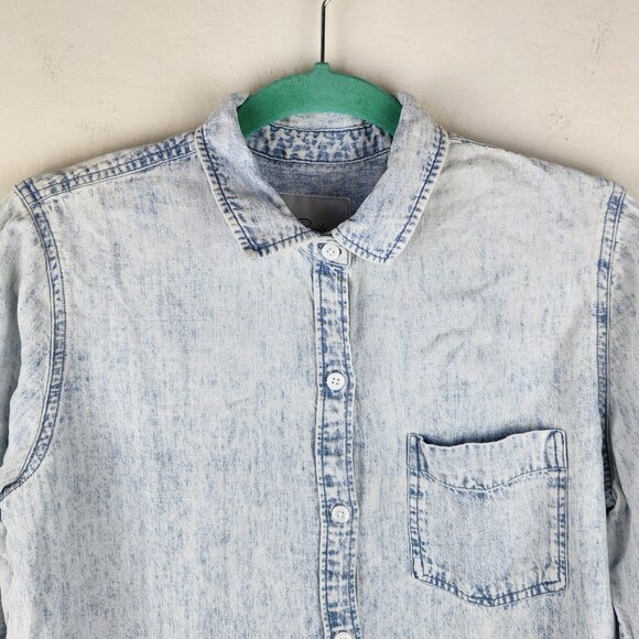 Rails Ingrid Light Acid Wash Raw Hem Button Up Shirt Lyocell Linen sz S - Picture 5 of 16
